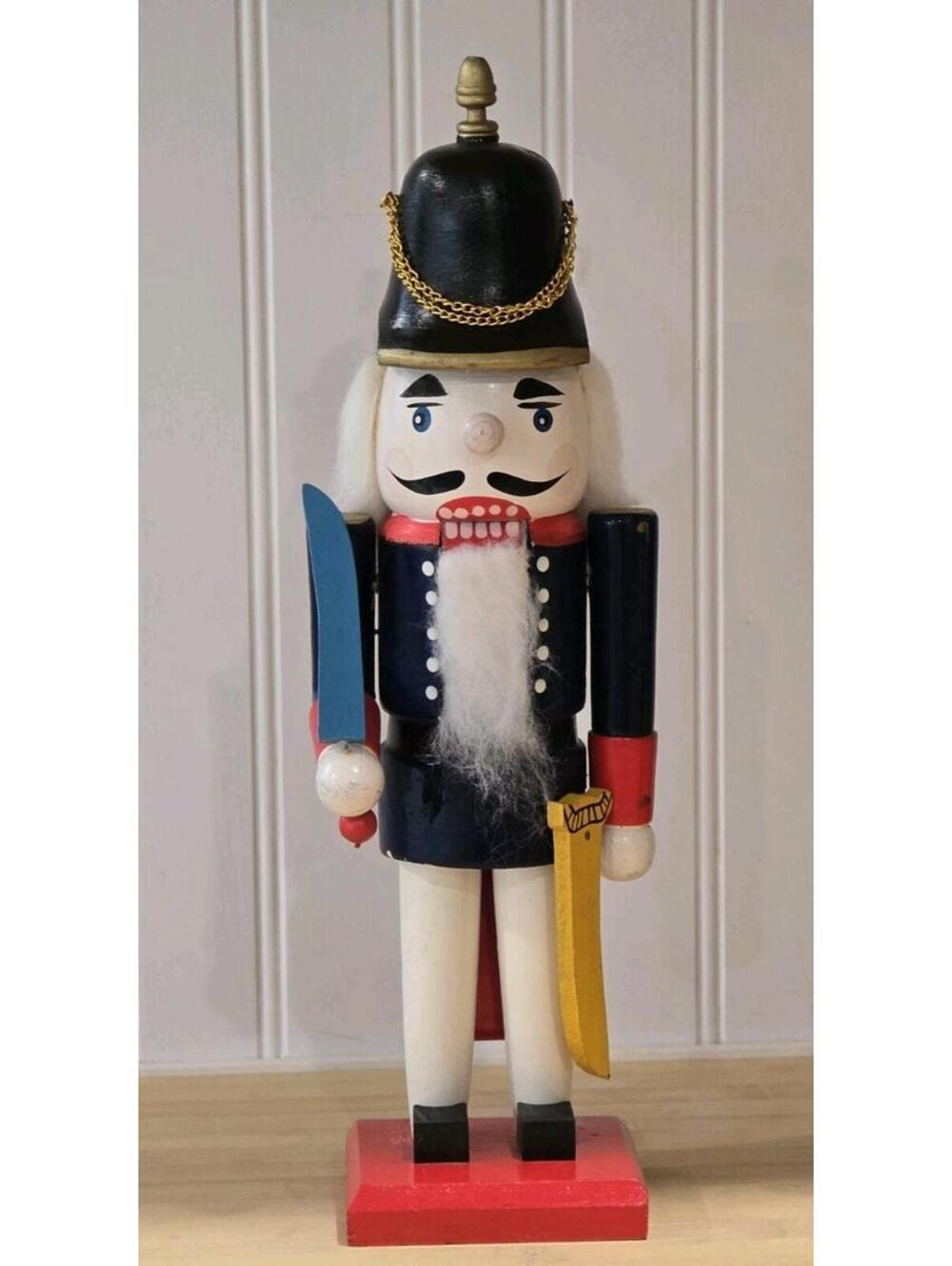 Vtg Wooden Military Soldier  Nutcracker W/  14" W/ Sword & Sheath Hand Painted